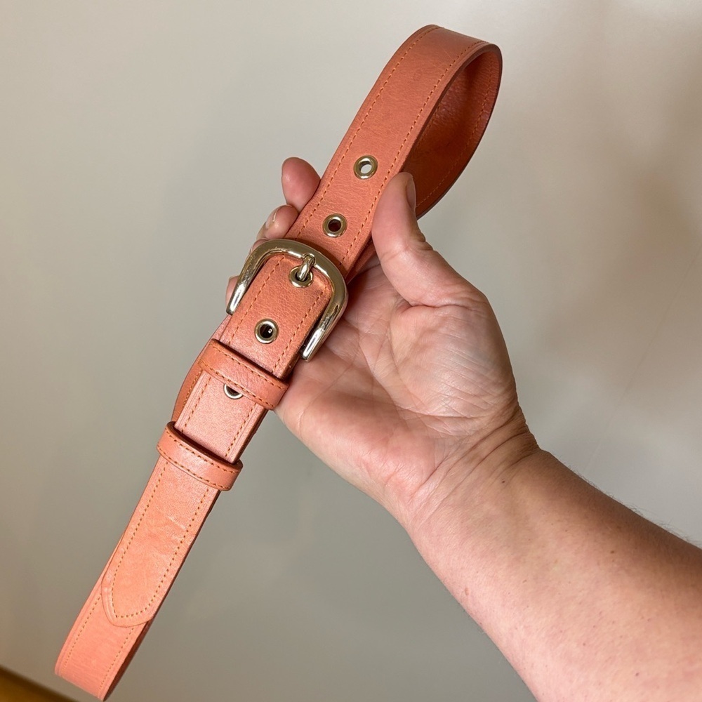 Halogen Pink Leather Belt with Silver Buckle & Grommets